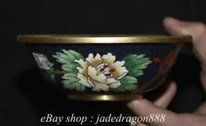 New Listing5"  Chinese Marked Copper Cloisonne Peony Flower Leaf Pot Jar Crock Bowl