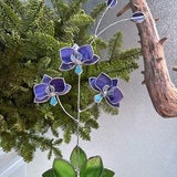 Stained glass Orchid flower ???Rich Lilac & White Opal???, Suncatcher flower 3D, plant, Wedding Christmas Gift , Outdoor decor