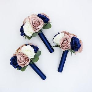 Wedding Bouquets, Navy, Dusty Rose and Ivory Wedding Bouquet, Wedding Flowers, Bridesmaid Bouquets, Artificial Flowers for Wedding