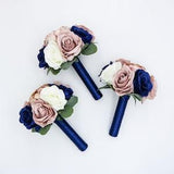 Wedding Bouquets, Navy, Dusty Rose and Ivory Wedding Bouquet, Wedding Flowers, Bridesmaid Bouquets, Artificial Flowers for Wedding