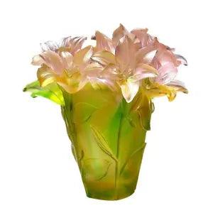 Luxury Crystal Art Holder Colored Glaze Lilies Water Vase  Lily Flowers Decor