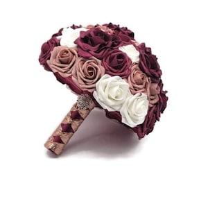 Burgundy, White, and Dusty Rose Bridal Bouquet, Bridesmaid bouquet, toss Bouquet, Matching Boutonnieres & Corsages, Custom Colors Available
