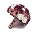 Burgundy, White, and Dusty Rose Bridal Bouquet, Bridesmaid bouquet, toss Bouquet, Matching Boutonnieres & Corsages, Custom Colors Available