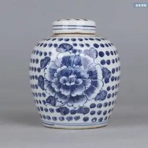 6.3" Old Antique Qing dynasty Porcelain kangxi mark Blue white peony flower pot