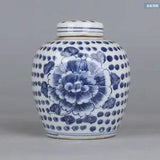 6.3" Old Antique Qing dynasty Porcelain kangxi mark Blue white peony flower pot