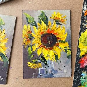 Sunflower painting Original oil painting Miniature painting Sunflower gift