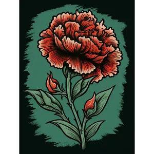 Carnation Flower Old School Tattoo Americana 50s Huge Wall Art Poster Print