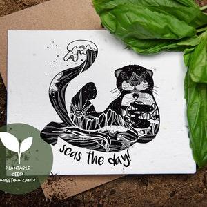 Plantable Seed Card, Wildflower Seed Paper, Otter Birthday Cards, Just Because Card, Animal Greeting Card, Black and White Card, Blank Card