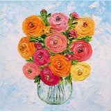 Ranunculus painting flowers original art impasto oil painting vase red floral artwork garden bouquet modern wall 12x12 canvas by Irina Jouk