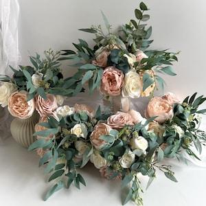 Wedding Bouquet Australian Native Flowers Eucalyptus Peony Roses Hellebore  Blush Ivory Pink Faux Silk Flowers Bridesmaids Buttonhole Set