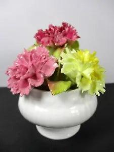 Bone China 3 Carnations Pink Yellow In Short Round Vase Royal Dover England