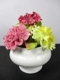 Bone China 3 Carnations Pink Yellow In Short Round Vase Royal Dover England