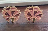 VTG PIERRE LANG ENAMELED APPLIED GOLD PINK CARNATION CLIP ON EARRINGS PL MARK