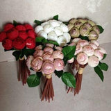 Cream White Silk Flower Bouquet Small Peony Bouquet for Bridesmaids Flower Girl Bouquets Rose Buds DY-12T