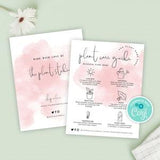 Feminine Pot Plant Care Card Template, Printable Flowers Care Guide, Custom Plants Care Instructions, Pink Watercolor Florist Care Note WS01