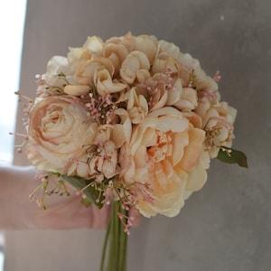 10 stems Dried Look Faux Flowers Bouquet, Ivory Beige Dried Look Roses, Peonies, Hydrangeas, Champagne Wedding Home Decor, DIY Florals