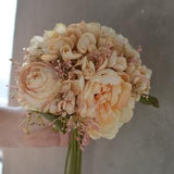 10 stems Dried Look Faux Flowers Bouquet, Ivory Beige Dried Look Roses, Peonies, Hydrangeas, Champagne Wedding Home Decor, DIY Florals