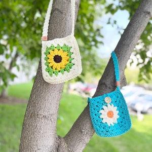 Crochet Crossbody Bag, Crochet Sunflower Purse, Crochet Daisy Purse, Crochet Granny Square Bag, Crochet Cell Phone Sling Bag