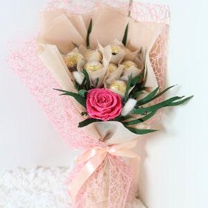 Valentine's Day Flower Bouquet made with Preserved Fresh Flower | Love gift for her | Gift for him |  Chocolate Bouquet Rose Bouquet