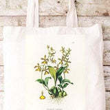 Classic Tote Bag with Orchid Vintage Flower Illustration, Flower Print, Botanical Illustration, Yellow and Red Orchid, Victorian Print.