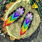 Seven chakras with lotus beaded earrings Seed bead Beadwork Fringe Long Aesthetic Rainbow Slow fashion Fairy core Witchy things