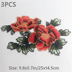 3X DIY Costume Cheongsam Appliques Patch Embroidery Peony Sewing Trimming Craft