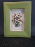 Flower Art Shadow Box 3-D Tiny Bouquet Hand Made Flowers Paper? Clay?