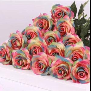 Multi coloured Real Touch Silk Roses/DIY Florals /Wedding decorations /Home decoration/DIY Bouquets/Centrepiece/Supply/Kitchen Decoration