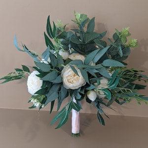 White Bridal Bouquet/ /Rustic Boho Flower Bouquet/Design in Rose/Peony and Eucalyptus/ Willow Greenery/Classic Wedding White Peony Bouquet
