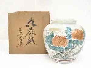 5698863: JAPANESE POTTERY KUTAN WARE FLOWER VASE PEONY