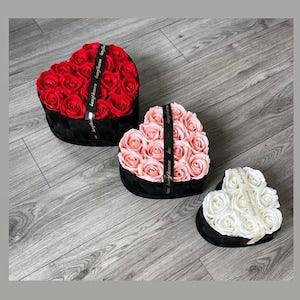 Love Heart Velvet Premium Silk Rose Box- Hatbox, Home Decor, Flower Arrangement, Mother's Day Gift, Anniversary, Mother's Day, Flower box