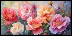 Dance of Peonies - Chart Counted Cross Stitch Patterns Needlework DIY DMC Color