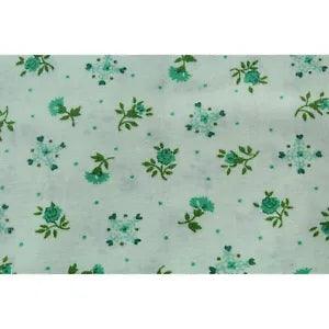 Small Floral Print Fabric on Pastel Mint Green Carnation Rose Flower Lightweight