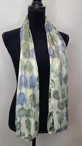 Scarf Blue Green Tulip Carnation Floral 59" x 13" Long