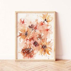 Boho Wall Decor | Watercolor Loose Sunflower Abstract Floral Retro Print | Wildflower Neutral Yellow Print | Bohemian Home Bedroom 70s Art