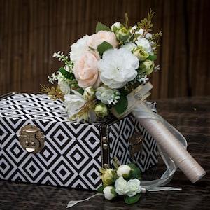 Flower Bridal Bouquet, wedding bouquet with white and champagne silk flower bouquet