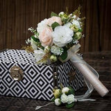 Flower Bridal Bouquet, wedding bouquet with white and champagne silk flower bouquet