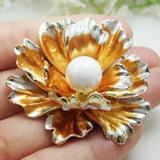 Luxurious Peony Flower Pendant Woman's Brooch Pin Brown Zircon Crystal Lotus