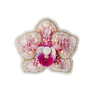 Beadwork kit for creating brooch "Orchid", DIY Jewelry making kit, Seed beaded brooch, Bead Embroidery Kit