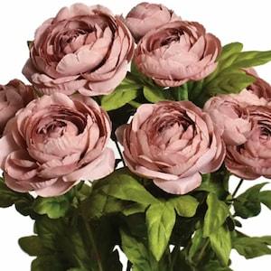 Sandalwood Ranunculus Bouquet, Taupe Pink-Brown, Artificial Silk Flowers, 18.5" Bush, Blush Wedding, Fake Roses Arrangement, Wreath Supplies