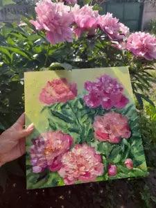 Bouquet pink peonies oil painting original, pink peonies oil painting, peonies