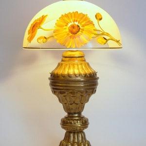 Original Unique Art Deco brass lamp "SUNFLOWERS" country house table lamp, desk lamp, office, night stand lamp
