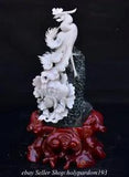 12" Chinese Natural Dushan Jade Carved Phoenix Peony Flower Statue E
