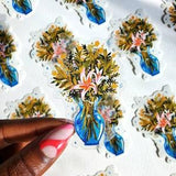 Gouache orchid bouquet clear sticker, Botanica sticker, gouache sticker, boquet flowers laptop decal