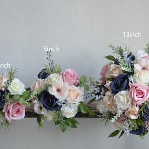 Faux Flowers Ivory Navy Dusty Rose Pink Wedding Bouquet, Real Touch Roses, Bridal Bridesmaids Bouquet, Blush Blue Bouquet, Eucalyptus, Peony