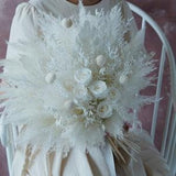 White Preserved Rose Pampas grass Flower,Boho Wedding/ Bridal flower bouquet,Pampas Grass Bouquet,Wedding flower bouquet