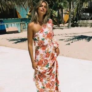 NWT Maaji Anna Carnation One Shoulder Floral Cover Up Maxi Dress M Retail $138