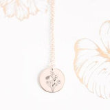Custom Family Birth Flower Bouquet 14kt Gold-Filled Rose Gold-Filled Sterling Silver Impression (3/4") Disc Necklace Mom Grandma Gift