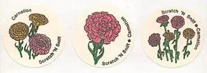 Vtg 1980s CTP Sniffy's Scratch And Sniff Carnation Flower Matte Sticker Strip
