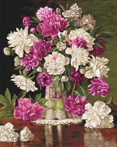 DIY Needlepoint Counted Cross Stitch "Red and White Peonies" Embroidery Kit.